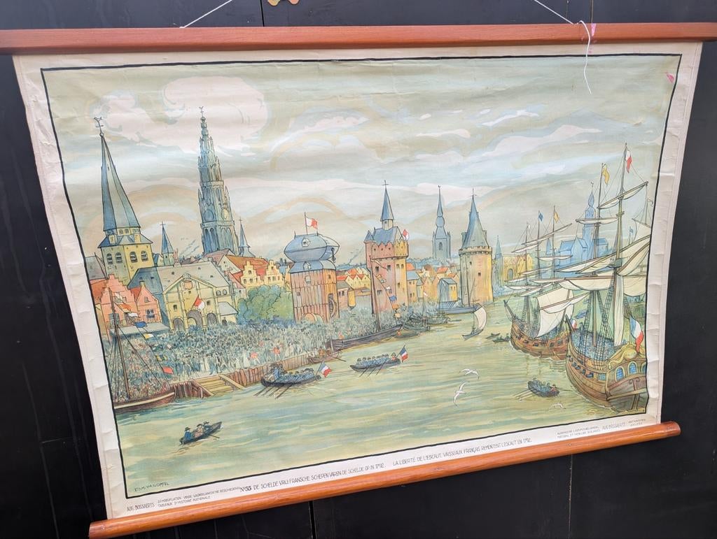Schoolplaat de Schelde vrij, Antiek en Kunst, Antiek | Schoolplaten, Ophalen
