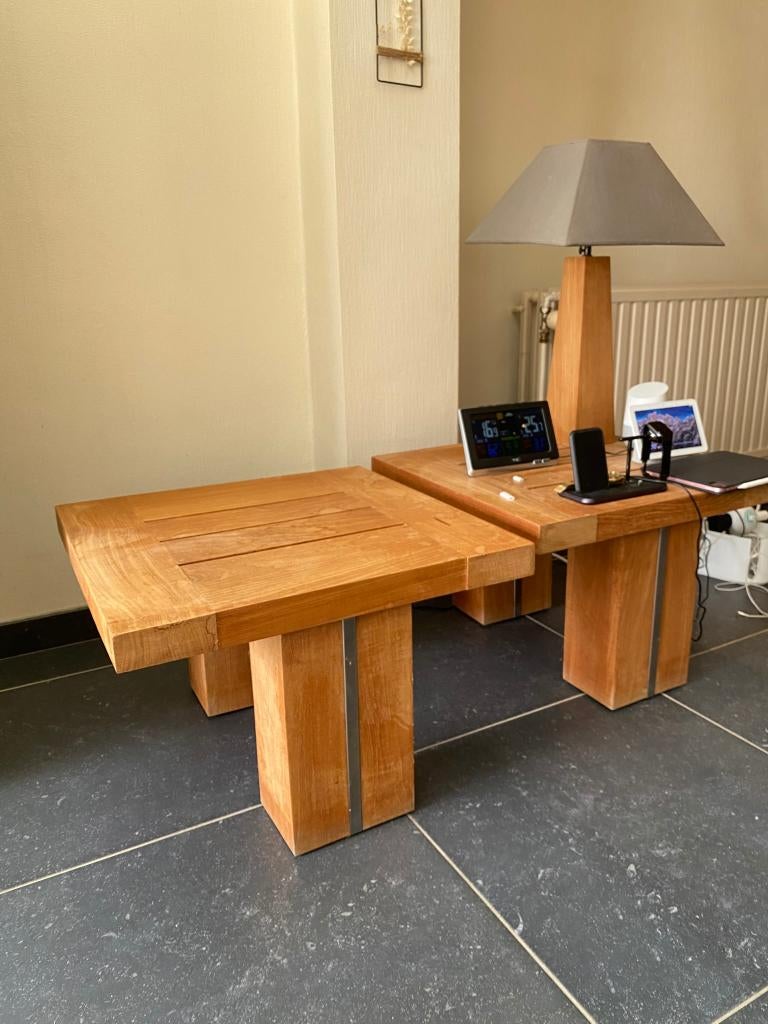 2 bijzettafels in massief teak – perfecte staat, Ophalen, Minder dan 45 cm, Vierkant, 55 tot 75 cm