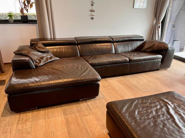 Lederen bankstel, Huis en Inrichting, Zetels | Zetels, Gebruikt, Rechte bank, Vierpersoons of meer, 300 cm of meer, 100 tot 125 cm