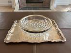 Verzilverde schotel wiskemann, glazen geslepen kom, Ophalen