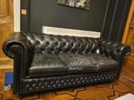 Chesterfield 3-zitsbank leer zwart gevlamd, Ophalen, Leer
