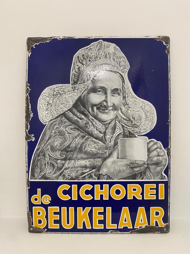 Emaille reclamebord "Cichorei De Beukelaar" origineel, Verzamelen, Merken en Reclamevoorwerpen, Gebruikt, Reclamebord, Ophalen of Verzenden