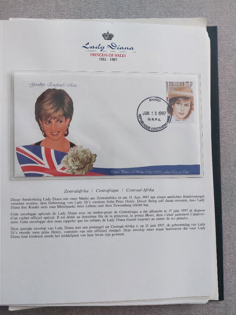 postzegels met omslag Lady di, Enlèvement ou Envoi, Comme neuf