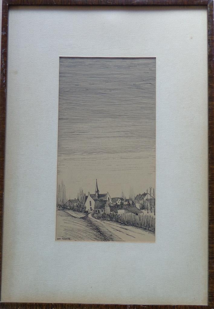 ROB DELANGE / DORPSZICHT / ORIGINEEL WERK / 53x36cm / KADER, Enlèvement ou Envoi