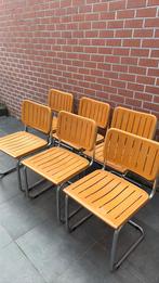 Marcel Breuer-stijl sledestoelen chroom en hout, Huis en Inrichting, Stoelen, Ophalen, Gebruikt, Vijf, Zes of meer stoelen, Hout