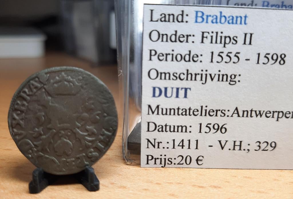 Duit - 1596 - Antwerpen - Filips II - @20€, Postzegels en Munten, Munten | België, Ophalen of Verzenden, Overig, Losse munt