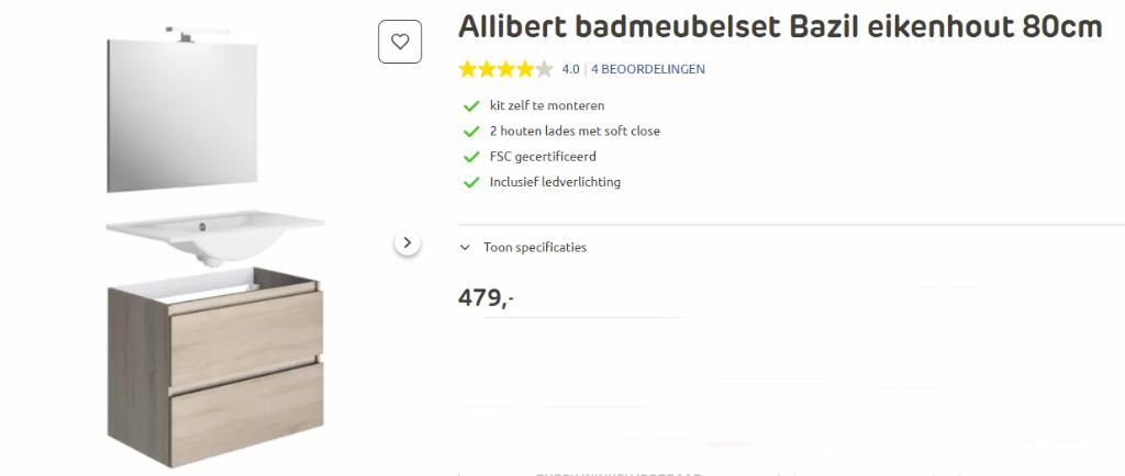 badkamermeubel, Ophalen, Nieuw, 50 tot 100 cm, Minder dan 100 cm