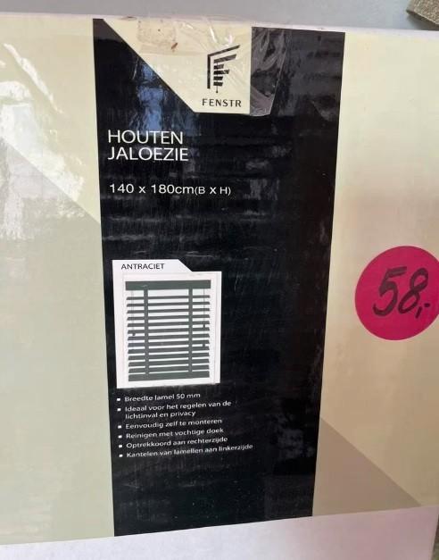 houten jaloezie 50mm antraciet 140x180, Huis en Inrichting, Stoffering | Gordijnen en Lamellen, Nieuw, 100 tot 150 cm, 50 tot 100 cm