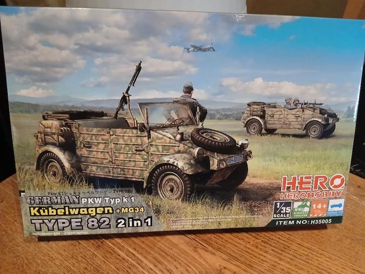 Hero Model (H35005): PKW K1 Kübelwagen Type 82 + MG34  1:35, Hobby en Vrije tijd, Modelbouw | Auto's en Voertuigen, Nieuw, Auto