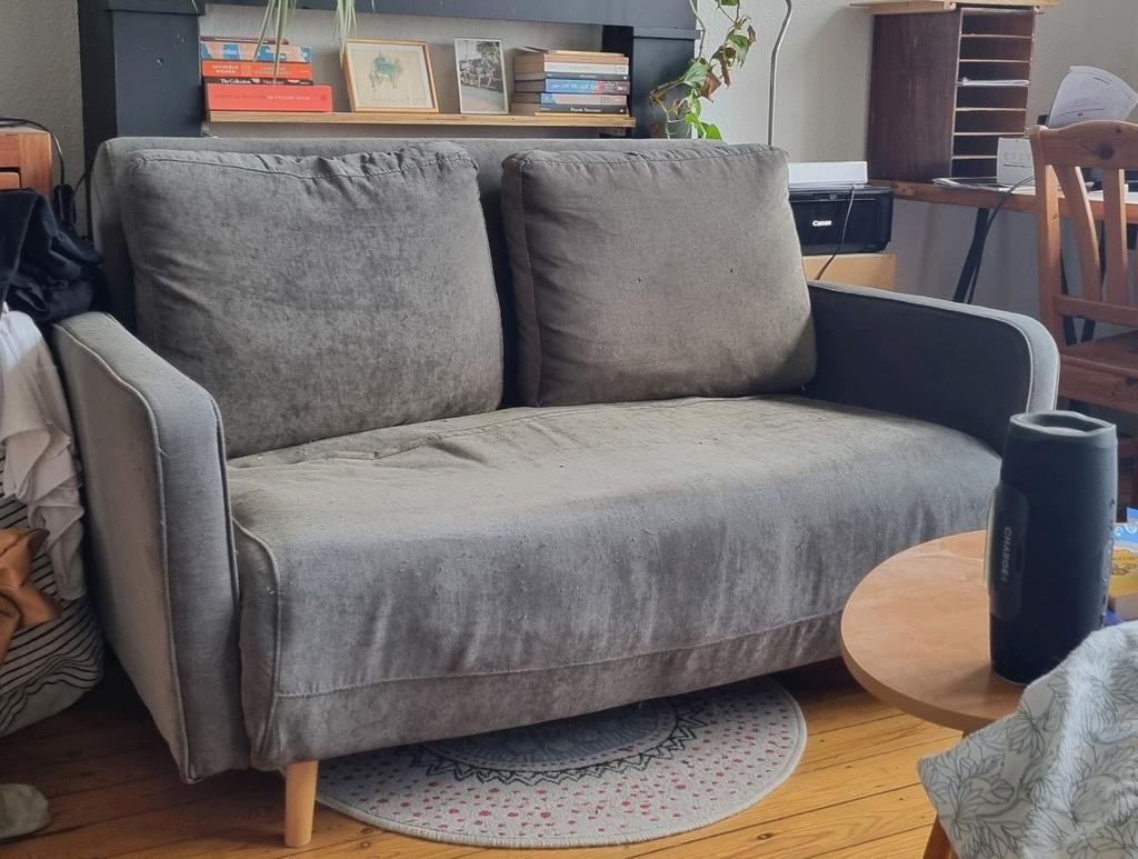 Groene fluweelachtig zetelbed, Ophalen, Gebruikt, Tweepersoons, 75 tot 100 cm