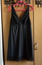 Zwart satijnen nachtkleed lingeriejurk met kant + string, Enlèvement ou Envoi, Noir, Vêtements de nuit