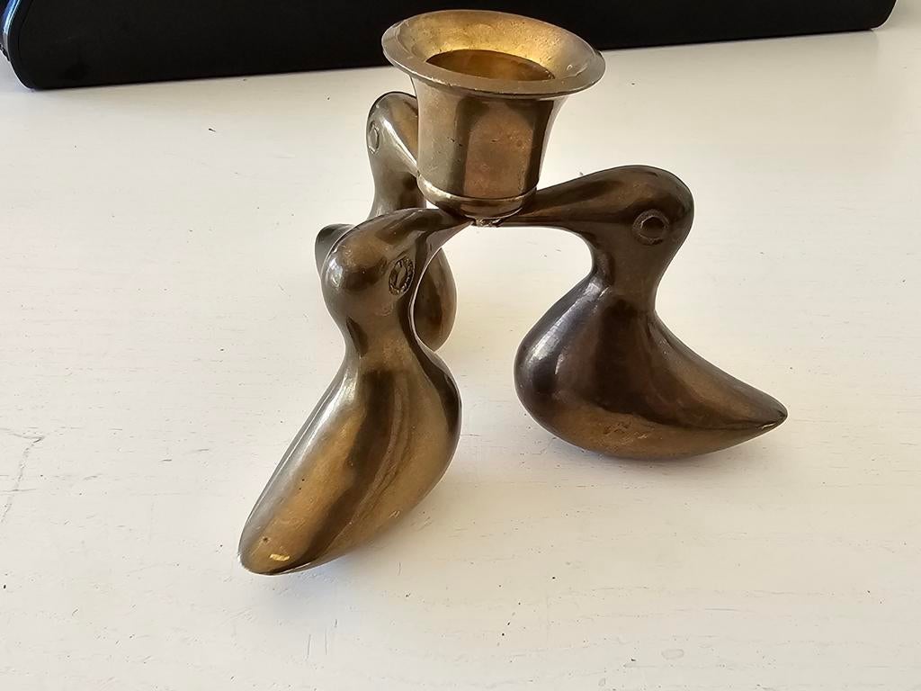 Koperen kandelaar, messing kaarsenhouder eenden, Ophalen of Verzenden