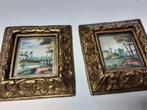 2 antieke kleine schilderijtjes 6x6cm, Ophalen