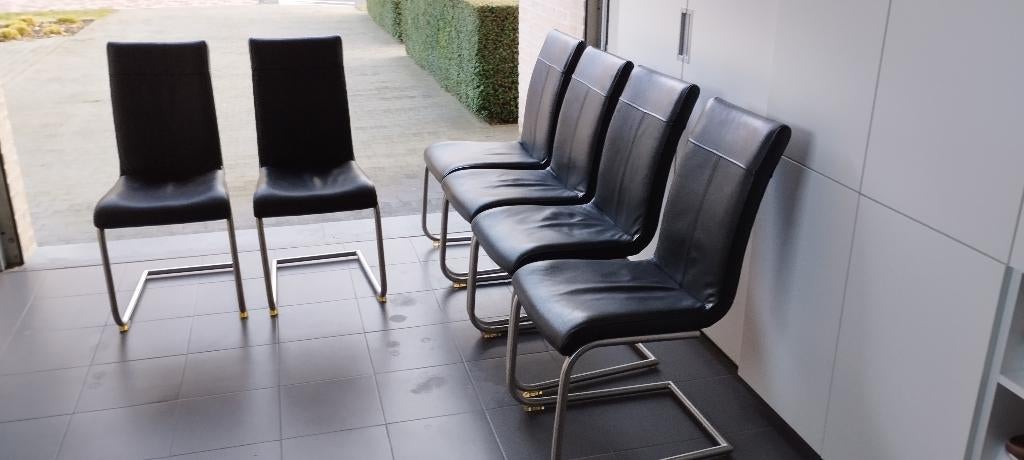 lederen stoelen, Huis en Inrichting, Stoelen, Ophalen, Gebruikt, Zwart, Leer