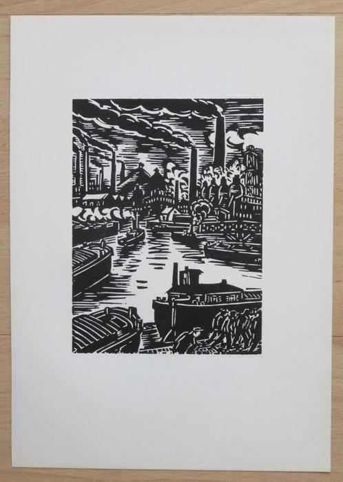 Houtsnede van Frans Masereel: De staalindustrie van Luik, Antiek en Kunst, Kunst | Etsen en Gravures, Verzenden