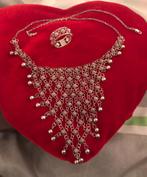 Silvere ketting met ring en oorbellen, Handtassen en Accessoires, Antieke sieraden, Ophalen, Ketting