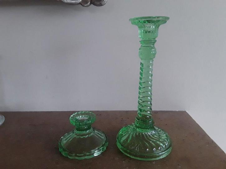 Set groene kandelaars Jaren 1940, Antiquités & Art, Antiquités | Outils & Instruments, Enlèvement ou Envoi