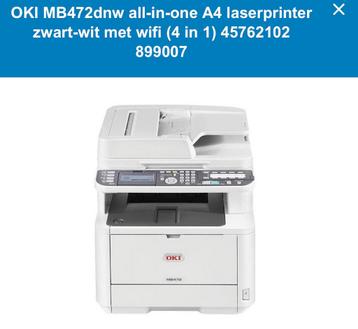 All in One laser printer oki 472- 80 % toner & 1 extra toner beschikbaar voor biedingen