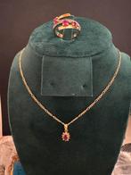 18k gouden halsketting met hanger van robijn en diamant, Handtassen en Accessoires, Kettingen, Ophalen, Met hanger, Zo goed als nieuw