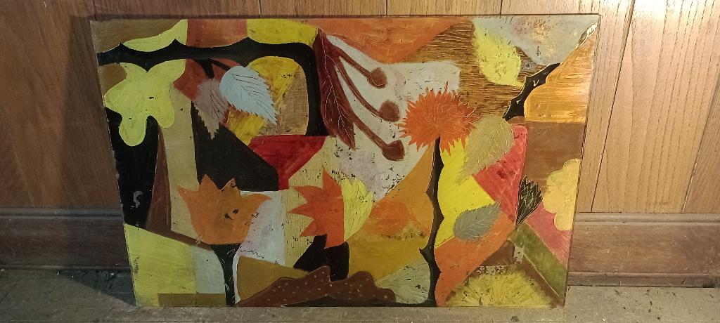 Peinture abstraite sur verre églomisé, 60x40, n511, Antiquités & Art, Art | Peinture | Abstraite, Enlèvement ou Envoi