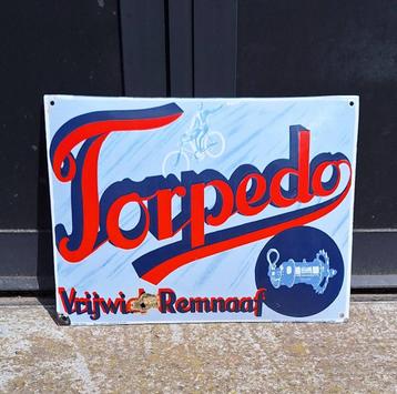 Emaille reclamebord van Torpedo Vrijwiel-Remnaaf. beschikbaar voor biedingen