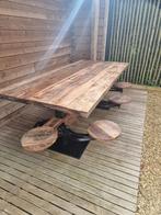 Stoere tuintafel met barkrukken, Tuin en Terras, Tuintafels, Gebruikt, Ophalen