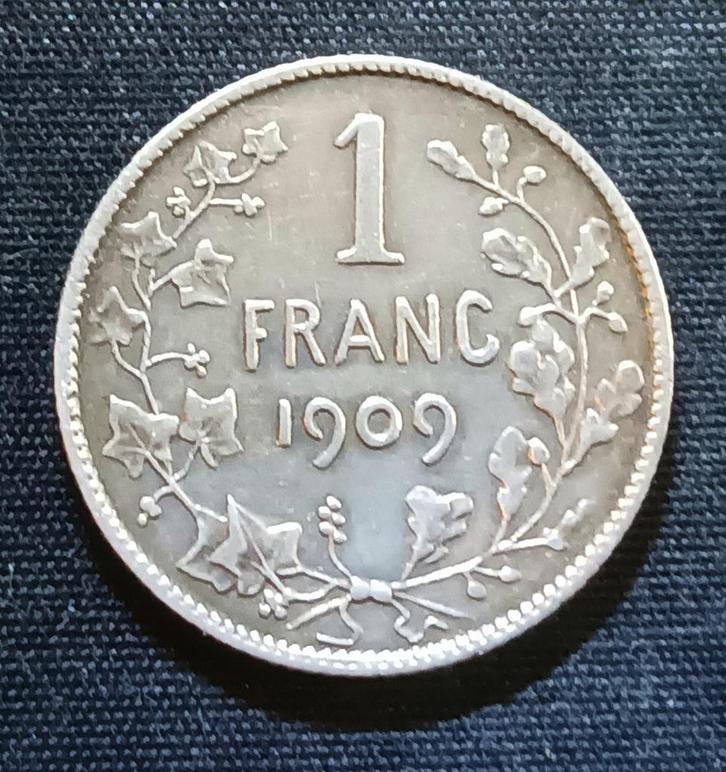 1 frank FR 1909 (Th zonder punt) - Leopold II, Postzegels en Munten, Munten | België, Losse munt, Zilver, Zilver, Verzenden