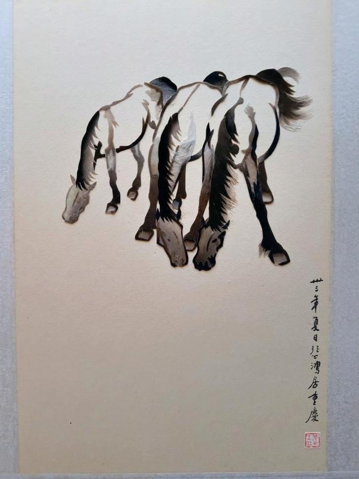 Xu Beihong - drie paarden - 1940, Antiek en Kunst, Kunst | Niet-Westerse kunst, Ophalen of Verzenden