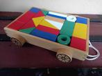 Houten blokkendoos op wieltjes, Kinderen en Baby's, Verzenden, Nieuw, Duw- of Trekspeelgoed