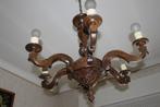 Vintage houten luster, Huis en Inrichting, Lampen | Kroonluchters, Gebruikt, Hout, Ophalen