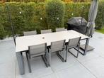 Aluminium eettafel met 8 stoelen (2m40x1m), Tuin en Terras, Ophalen, Zo goed als nieuw, Aluminium, Eettafel
