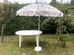 tuinmeubilair: tafel + parasol, Tuin en Terras, Tuintafels, Ophalen, Gebruikt, Ovaal, Plastic