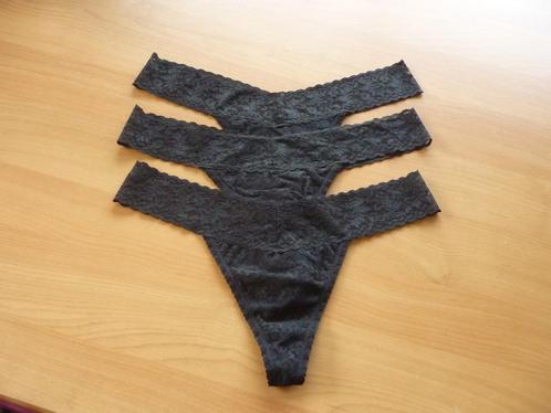 Set van 3 zwarte kanten strings van Hunkemöller Maat L, Kleding | Dames, Ondergoed en Lingerie, Ophalen of Verzenden