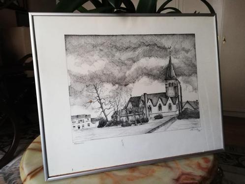 A Leroy, pentekening 'Kerk van Massemen', Antiek en Kunst, Kunst | Tekeningen en Fotografie, Ophalen of Verzenden