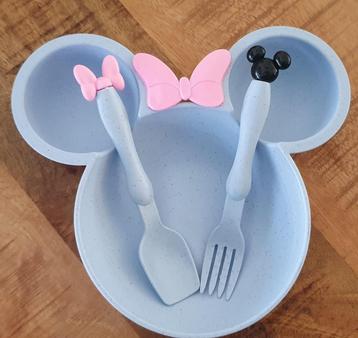 Disney Mickey et Minnie Mouse assiette + couverts bleu