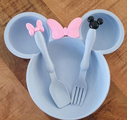 Disney Mickey en Minnie Mouse bord + bestek blauw, Verzamelen, Disney, Nieuw, Servies, Mickey Mouse, Ophalen of Verzenden