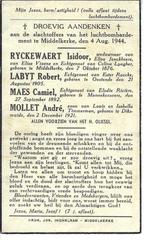 Ryckewaert/Labyt/Maes/Mollet luchtbom Middelkerke 4/8/1944, Ophalen of Verzenden