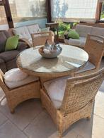 Tafel voor 4 personen met  stoelen + 2-zit en 3-zit, Huis en Inrichting, Stoelen, Ophalen, Gebruikt, Riet of Rotan, Twee