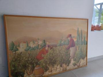 Grote tekening in houten omkadering . Toscane? beschikbaar voor biedingen
