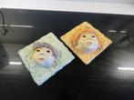 Vintage  3D keramiek Big Eye girl en boy op tegel, Ophalen of Verzenden