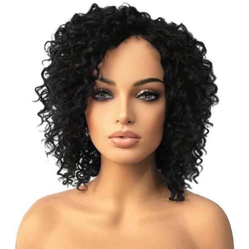 Nonchalante warrige korte pruik zwart haar met krullen, Bijoux, Sacs & Beauté, Beauté | Soins des cheveux, Neuf, Perruque ou Extension de cheveux