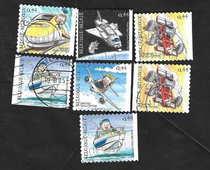 7 Postzegels België 2005 Transport (II) Jeugd, Postzegels en Munten, Postzegels | Europa | België, Gestempeld, Frankeerzegel, Kinderen