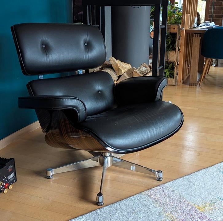 Fauteuil Eames Lounge Chair, Huis en Inrichting, Fauteuils, Gebruikt, Hout, Leer, Metaal, Ophalen