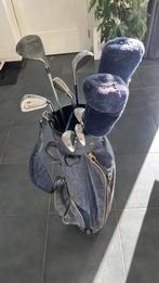 Mooie donkerblauwe dames golftas met clubs en trolley, Sport en Fitness, Golf, Ophalen, Gebruikt, Set