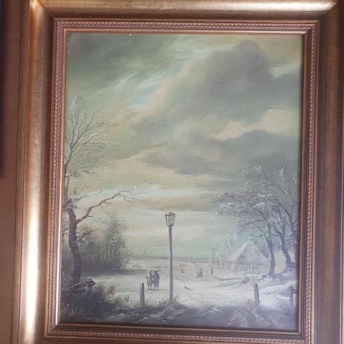romantisch winters tafereel 1901 Dubois authen. + certificaa, Antiek en Kunst, Kunst | Schilderijen | Klassiek, Ophalen