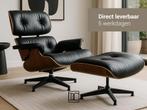 Lounge Chair en Ottoman XL Palissander of Walnoot zwart leer, Huis en Inrichting, Verzenden, Minder dan 75 cm, Nieuw, 50 tot 75 cm