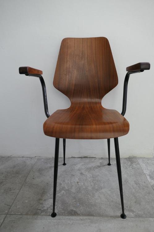 Vintage plywood teak stoel Carlo Ratti stijl Legni Curvati, Maison & Meubles, Chaises, Utilisé, Une, Métal, Enlèvement