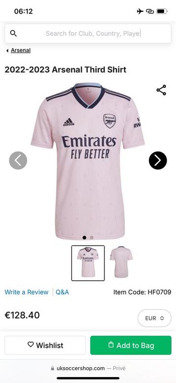 Arsenal 2022/2023 roze uitshirt beschikbaar voor biedingen
