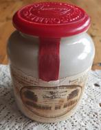 Franse brocante gres mosterdpot met deksel & shabby etiket, Enlèvement ou Envoi