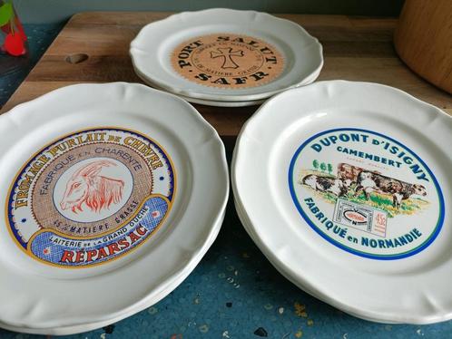 Set van zes vintage kaasbordjes met kaasmerkdecoraties, Antiek en Kunst, Antiek | Keramiek en Aardewerk, Ophalen